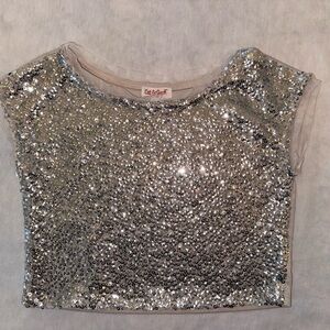 Cat & Jack Silver Sequin Short Sleeve Tee